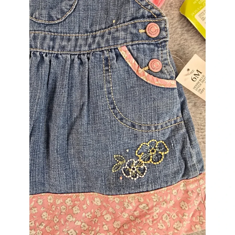 Genuine Baby OshKosh 6m Denim Jumper Dress Pink Bodysuit Floral Y2K Deadstock